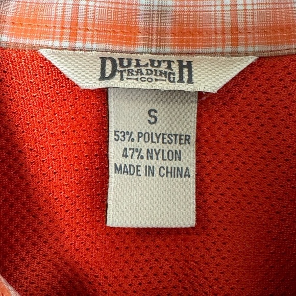 Duluth Trading Sidewinder Plaid Button Up Shirt Orange Roll Tab Outdoor Small - Picture 8 of 9